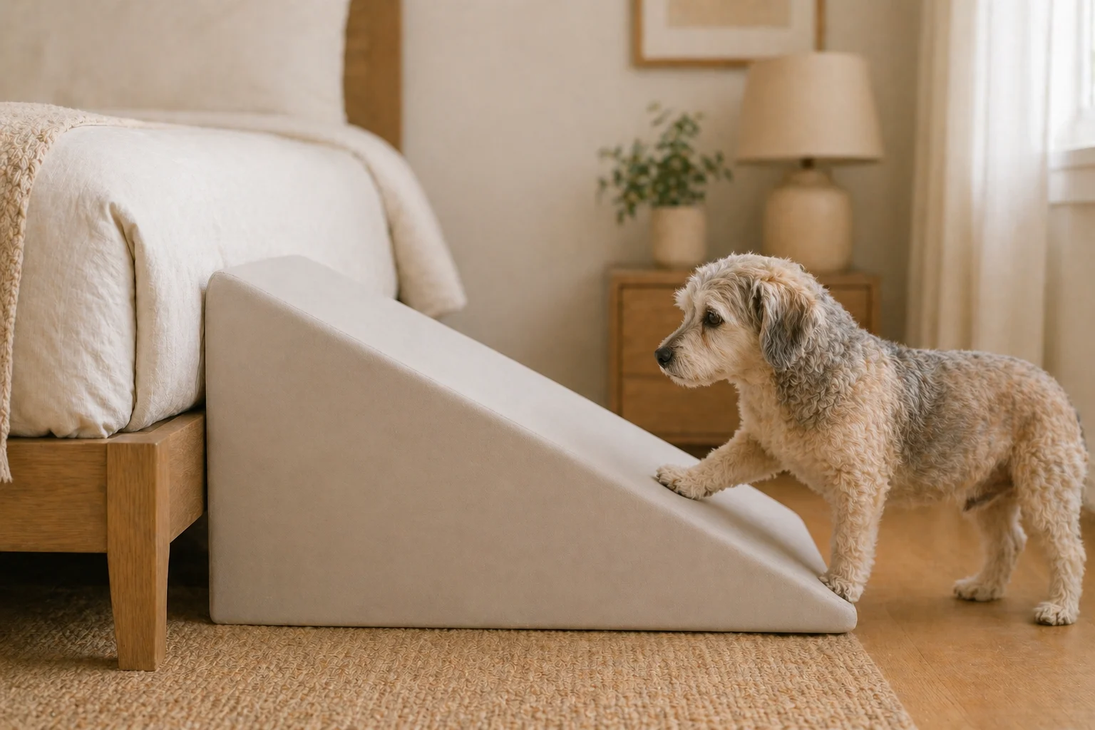 Guide visual showing a gentler ramp incline for bed access