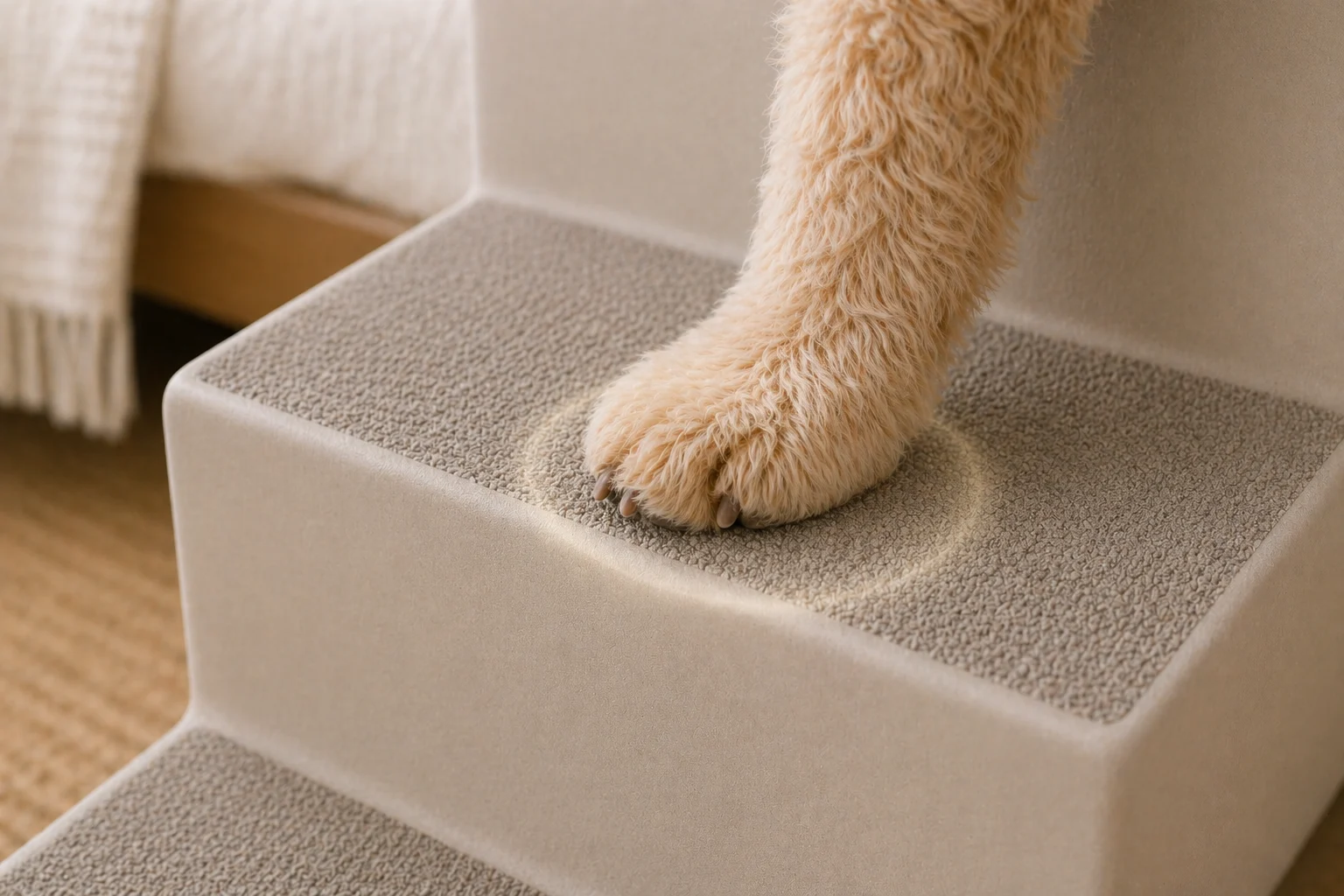 Guide visual showing traction surface on dog stairs